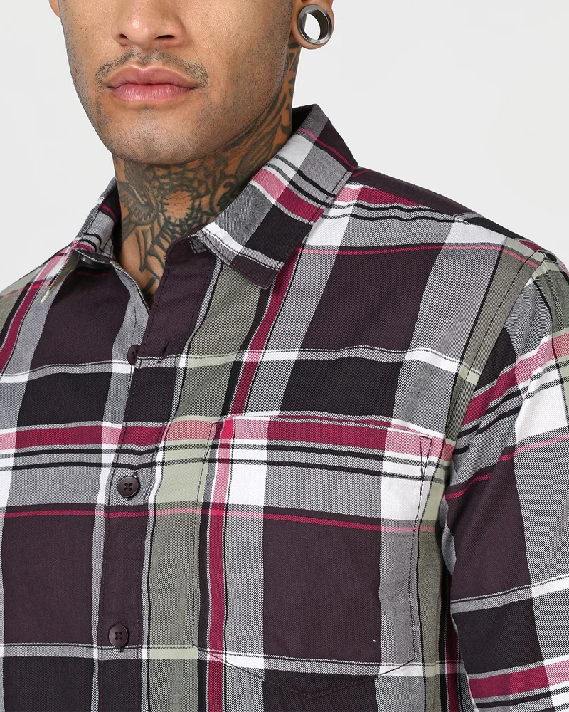 bewakoof  Men's Maroon & Green Checked Shirt  | Best Price UAE